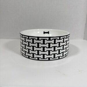 Halcyon Days Fine Bone China Bone Trellis Black & White Pet Bowl‎